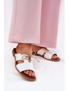 Skórzane Klapki Damskie Na Płaskim Obcasie Zazoo 3022 Białe