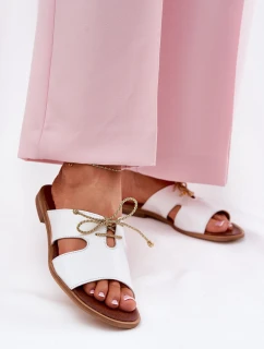 Skórzane Klapki Damskie Na Płaskim Obcasie Zazoo 3022 Białe