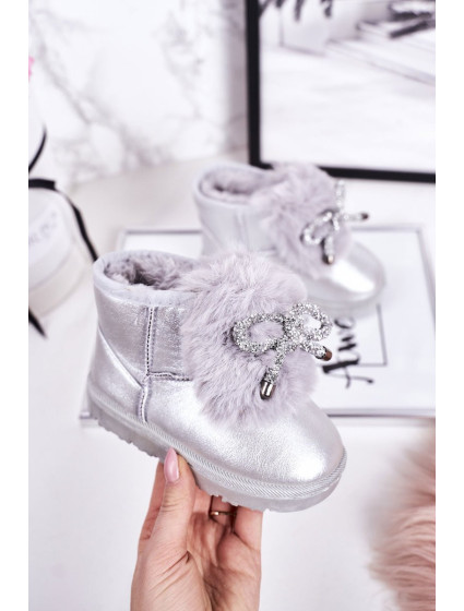 Dievčatá Snehové teplé topánky s kožušinou Silver Aurora