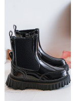 Detské lakované členkové topánky so zipsom, teplé, čierne Jolynn