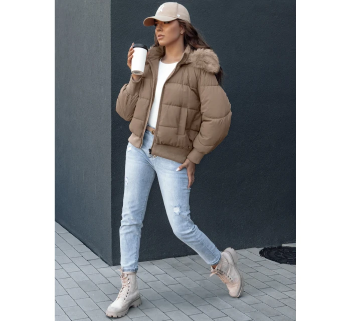 Dámská prošívaná zimní bunda s kožešinou camel Dstreet model 21979212 - FashionStreet