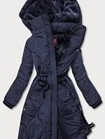 Dámska zimná bunda pod kolená tmavomodrá (m-21601)