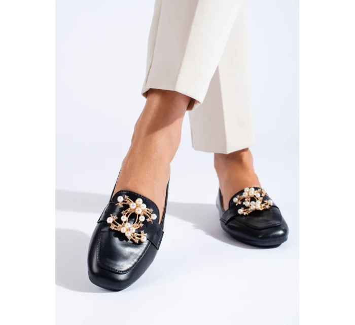 Designové mokasíny dámské černé bez podpatku Designové mokasíny dámské černé bez podpatku