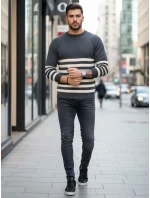 Pánsky tmavosivý pruhovaný sveter FashionStreet WX2133