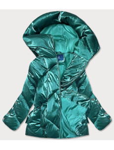 Zelená krátka metalická dámska bunda puffer (OMDL-022)