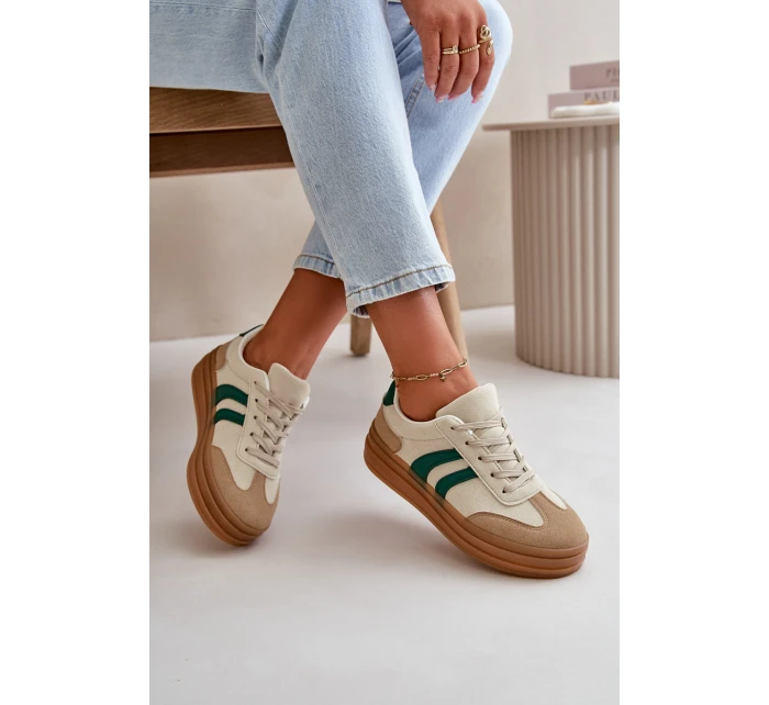 Sneakersy Damskie Na Platformie Beżowo-Zielone Nesonice Sneakersy Damskie Na Platformie Beżowo-Zielone Nesonice