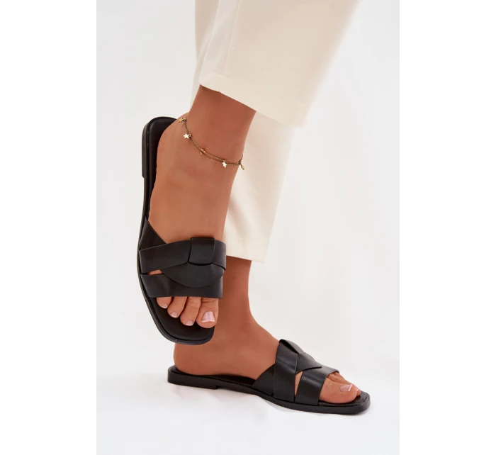 Dámské ploché pantofle s pásky Černé Marissae