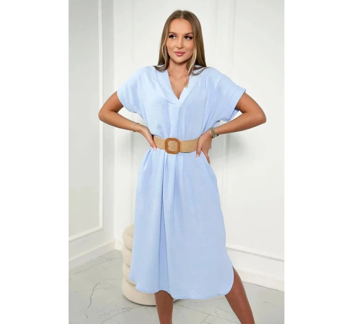 Dámske šaty s ozdobným opaskom 24139 svetlomodré - Kesi Dámske šaty s ozdobným opaskom 24139 svetlomodré - Kesi