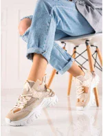 Exkluzívní dámské hnědé tenisky bez podpatku Exkluzívní dámské hnědé tenisky bez podpatku