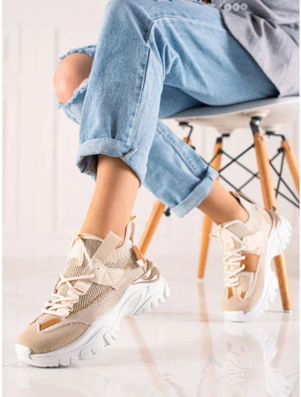 Exkluzívní dámské hnědé tenisky bez podpatku Exkluzívní dámské hnědé tenisky bez podpatku