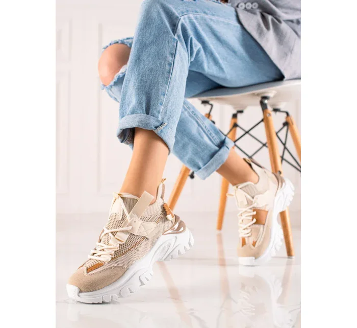 Exkluzívní dámské hnědé tenisky bez podpatku Exkluzívní dámské hnědé tenisky bez podpatku