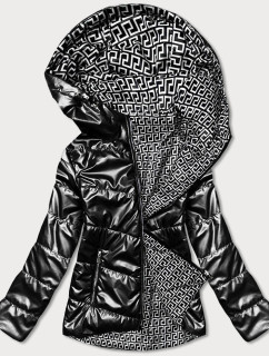 Obojstranná čierna dámska bunda s kapucňou (B9793-1)