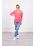 Halenka s výstřihem do V růžová neonová Halenka s výstřihem do V růžová neonová
