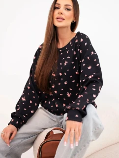 Dámska viskózna mikina s dlhým rukávom a malými kvetmi čierna