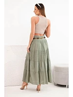 Dámska maxi bavlnená sukňa s čipkovou výšivkou a elastickým pásom khaki