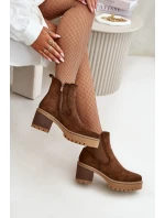 Botki Damskie Ocieplane Na Słupku Eko Zamszowe Brązowe Irissinae Botki Damskie Ocieplane Na Słupku Eko Zamszowe Brązowe Irissinae