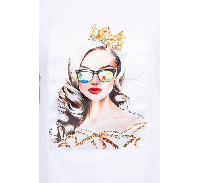 Blúzka s grafikou dievčaťa v okuliaroch 3D biela