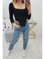 Blúzka s rebrovaným výstrihom čierna