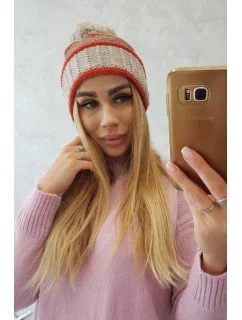 Dámska čiapka Kinga K297 beige + mocca + red