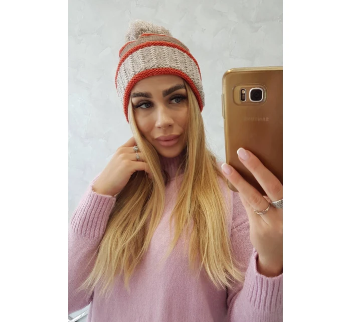 Dámska čiapka Kinga K297 beige + mocca + red