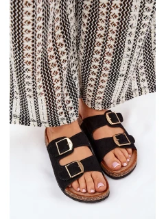 Dámské sandály na korkové platformě se zlatými sponami černé model 21689208 - Boto