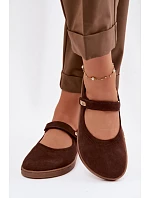 Kožené semišové baleríny Barefoot s páskem Zazoo 10206 Čokoládové
