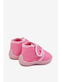 Detské papuče na suchý zips s prúžkami - ružové Lavelle