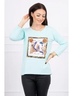 Blúzka s 3D grafikou a zdobenými volánikmi mint