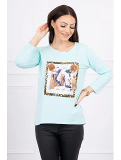 Blúzka s 3D grafikou a zdobenými volánikmi mint