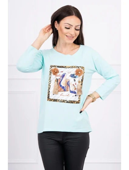 Blúzka s 3D grafikou a zdobenými volánikmi mint