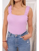 Halenka bez ramínek s volánky ve fialové barvě Halenka bez ramínek s volánky ve fialové barvě