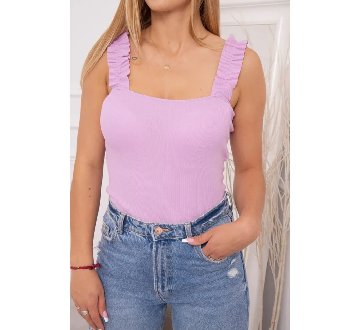 Halenka bez ramínek s volánky ve fialové barvě Halenka bez ramínek s volánky ve fialové barvě