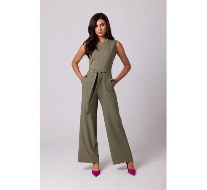 B256 Kombinéza bez rukávov s vreckami - olivová