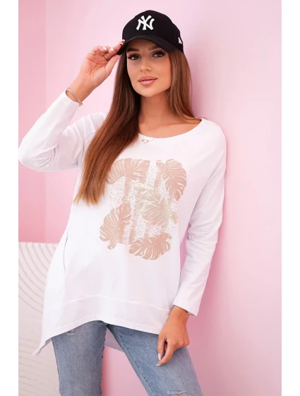 Dámska blúzka s vreckami a ozdobnou potlačou biela Dámska blúzka s vreckami a ozdobnou potlačou biela