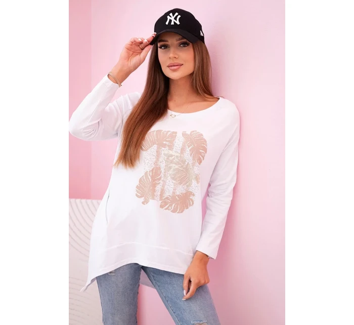 Dámska blúzka s vreckami a ozdobnou potlačou biela Dámska blúzka s vreckami a ozdobnou potlačou biela