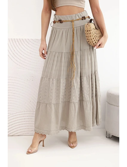 Dámská maxi bavlněná sukně s model 22180779 výšivkou a elastickým pasem fango - K-Fashion