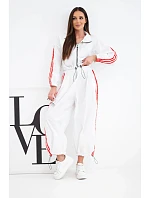 Dámský bavlněný komplet s oversized kalhotami a model 22294726 lampasy bílý - K-Fashion Dámský bavlněný komplet s oversized kalhotami a model 22294726 lampasy bílý - K-Fashion