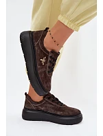 Kožené semišové dámské polobotky na platformě model 22133418 Čokoládové - VINCEZA