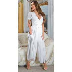 Sexy Pleated Chiffon Jumsuit with Belt
