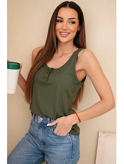 Dámská žebrovaná halenka na ramínkách s knoflíkem khaki
