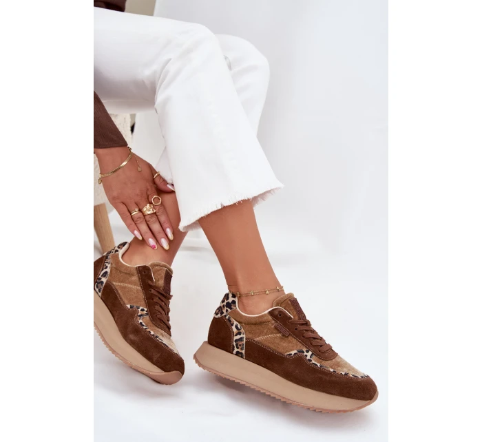 Zamszowe Sneakersy Damskie Big Star OO274A313 HI-POLY SYSTEM Brązowe Panterka