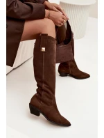 Kožené semišové kozačky cowboyové zateplené Zazoo 4224 čokoládové