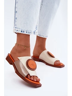 Kožené dámské geometrické pantofle Maciejka K7479-18 Béžovo-oranžové