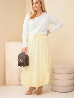 Dámská sukně plus size z bavlněného mušelínu s volánem a gumou žlutá