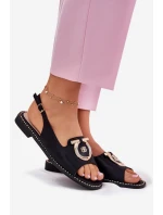 Elegantní Sandály S Dekorací Na Plochém Podpatku model 21698178 Černé - S.Barski