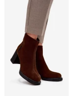 Botki Damskie Z Naturalnego Zamszu Na Słupku Ocieplane Vinceza 91141 Brązowe
