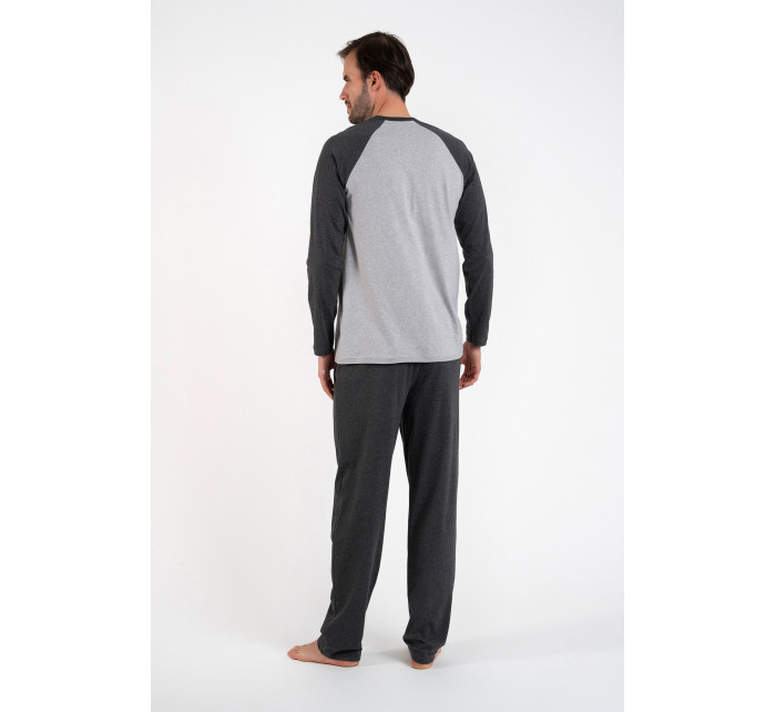 Pánske pyžamo Morten, dlhý rukáv, dlhé nohavice - melanž/tmavý melanž