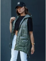 Dámská prošívaná dlouhá vesta s kapucí zelená Dstreet model 21979266 - FashionStreet
