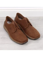 Pánské kožené polobotky M model 22008944 hnědé s ažurovým vzorem - Rieker Pánské kožené polobotky M model 22008944 hnědé s ažurovým vzorem - Rieker
