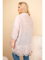 Dámske bavlnené tričko s čipkovaným lemom Plus Size Light Beige